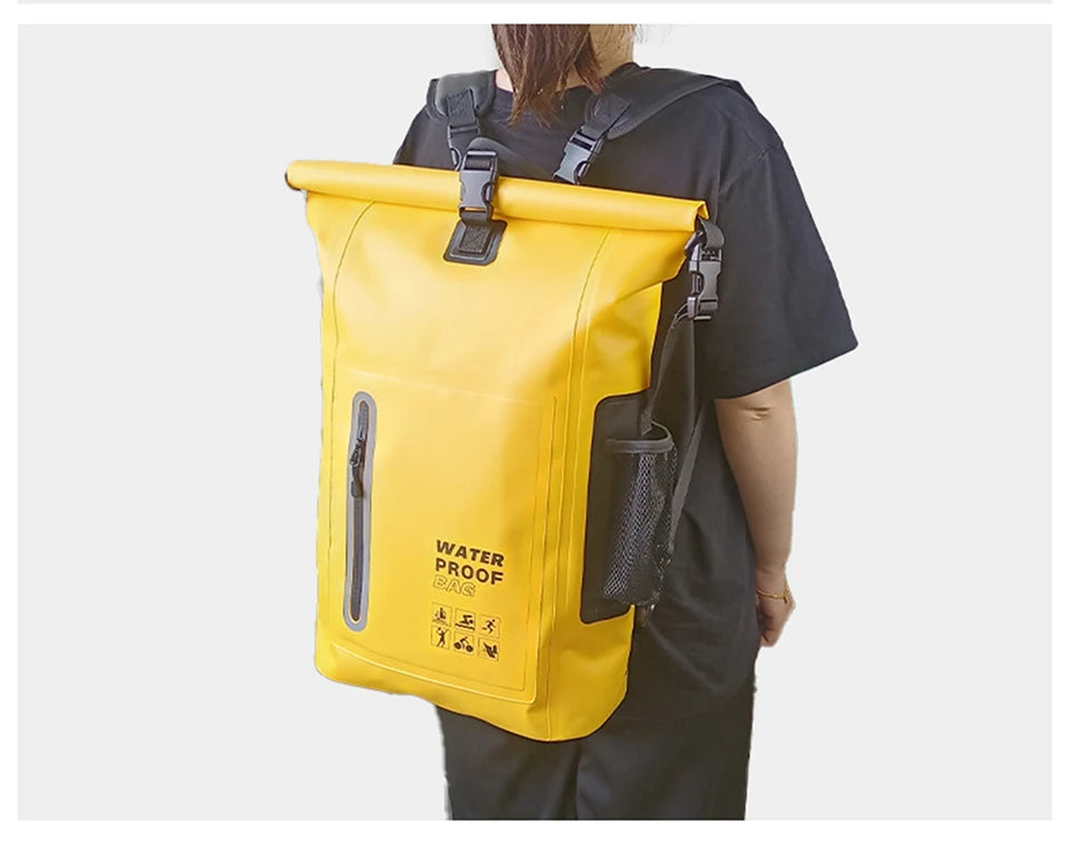 25L Waterproof Dry Backpack – Roll-Top PVC Bag for Kayaking, Beach, Hiking & Travel