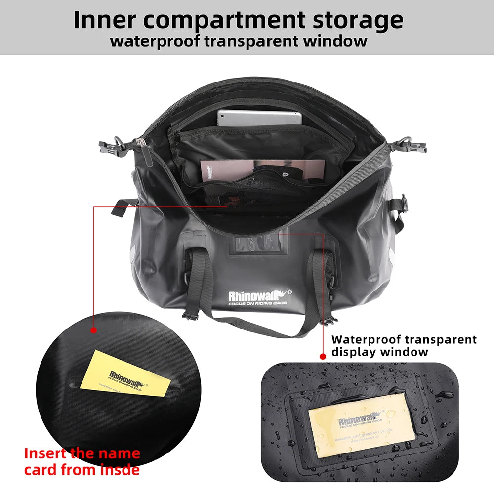 RhinoWalk 45L Waterproof Motorcycle Tail Bag | Durable Rear Seat Travel Luggage