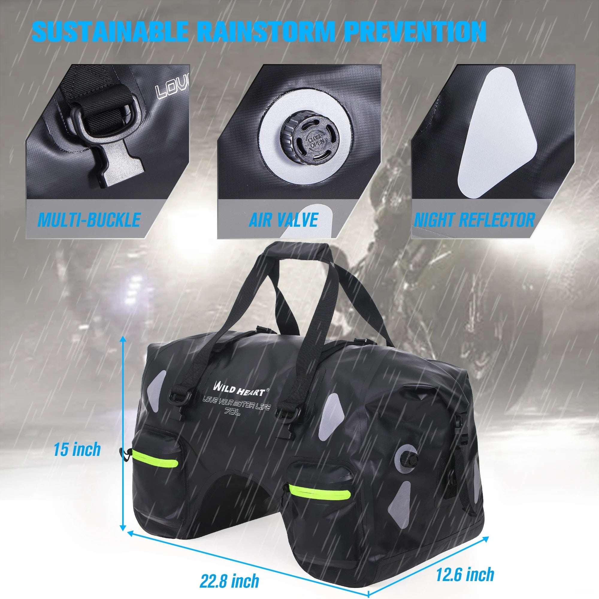 70L Waterproof Motorcycle Tail Bag – U-Shape Travel Luggage for Adventure & Touring
