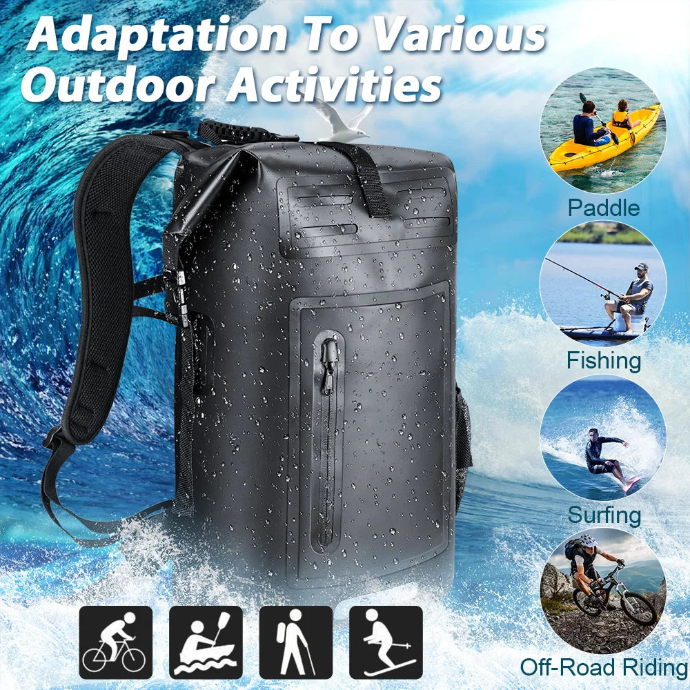 35L Waterproof Dry Backpack – Floating Roll-Top Bag for Kayaking, Beach, Hiking & Travel