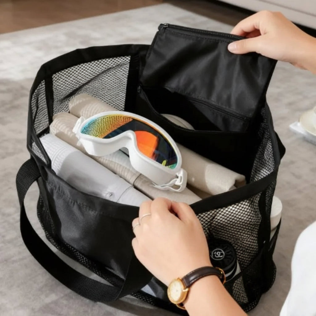 Large Mesh Tote with Pockets