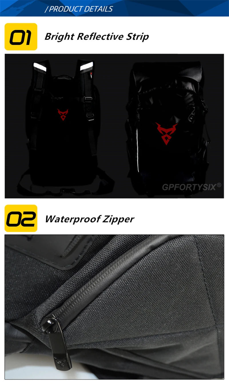 48L Waterproof Motorcycle Tail Bag Backpack | Helmet & Travel Luggage