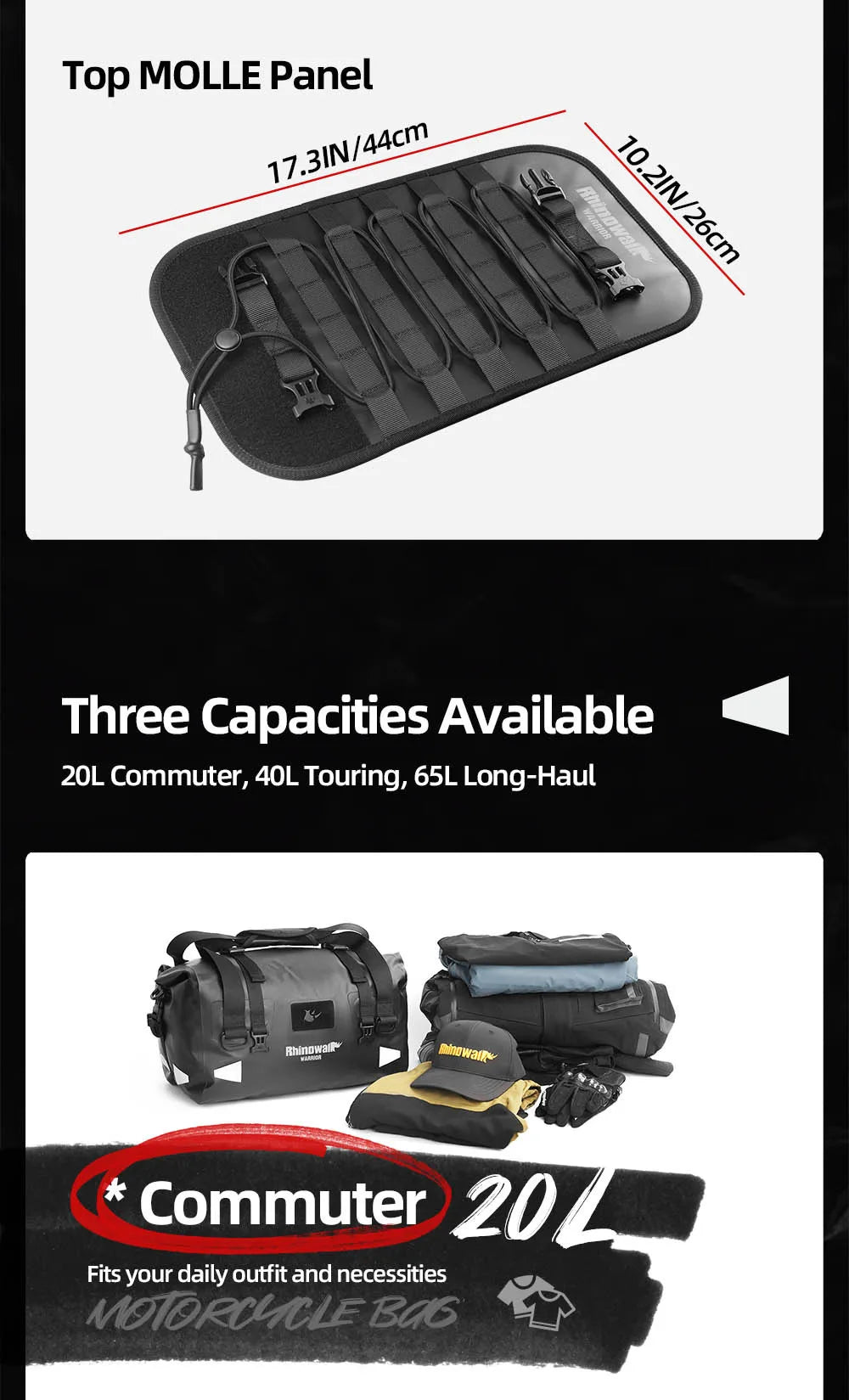 Waterproof Motorcycle Tail Bag 20L/40L/65L – Rear Seat Travel Luggage for Adventure & Touring