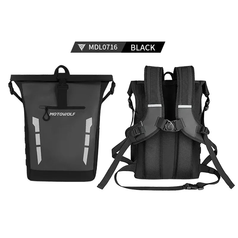 Reflective Waterproof Motorcycle Backpack 20L | Roll-Top Rider Bag |